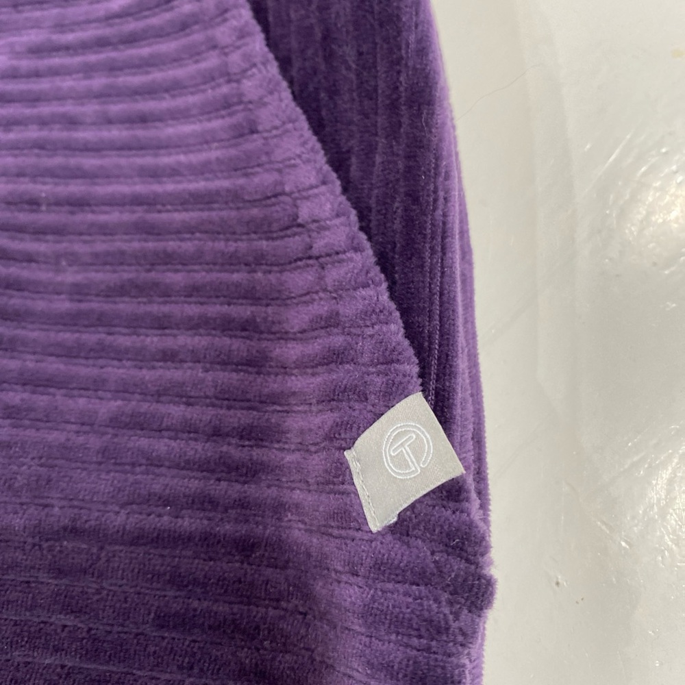 Set of 2 -Talbots Ribbed Knit Wide Leg Pull-On Joggers in Cream & Deep Purple - Picture 2 of 15